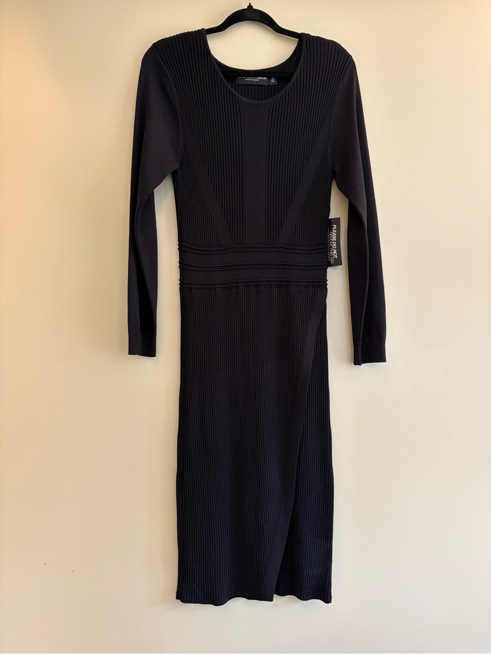 Women's Black Ribbed Long Sleeve Midi Dress by A.L.C.